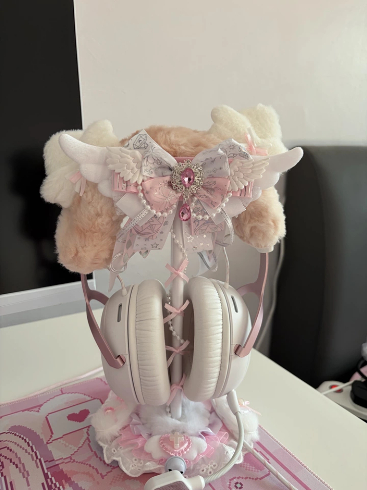 Cute Lace Headphone Stand Pink - Gaming Accessories Rack ulasan dan harga